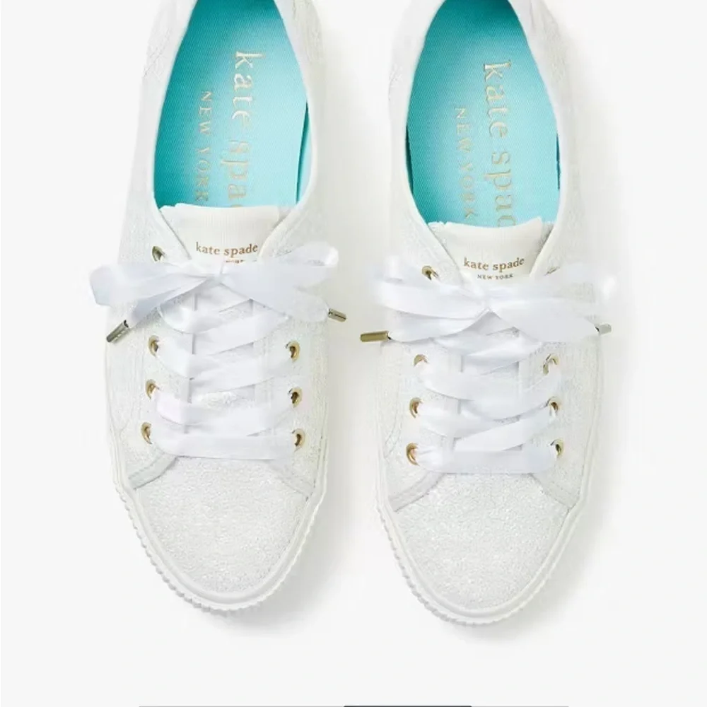 Kate Spade Trista Sneakers White Glitter Ribbon Lace Up Sneakers Size 10.5